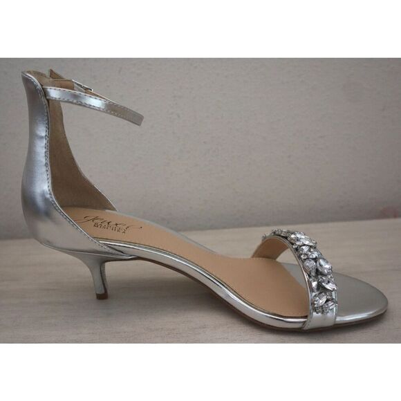 Jewel Badgley Mischka Women's Sz 8.5 Silver Dash Embellished Heel Sandals - Picture 12 of 16